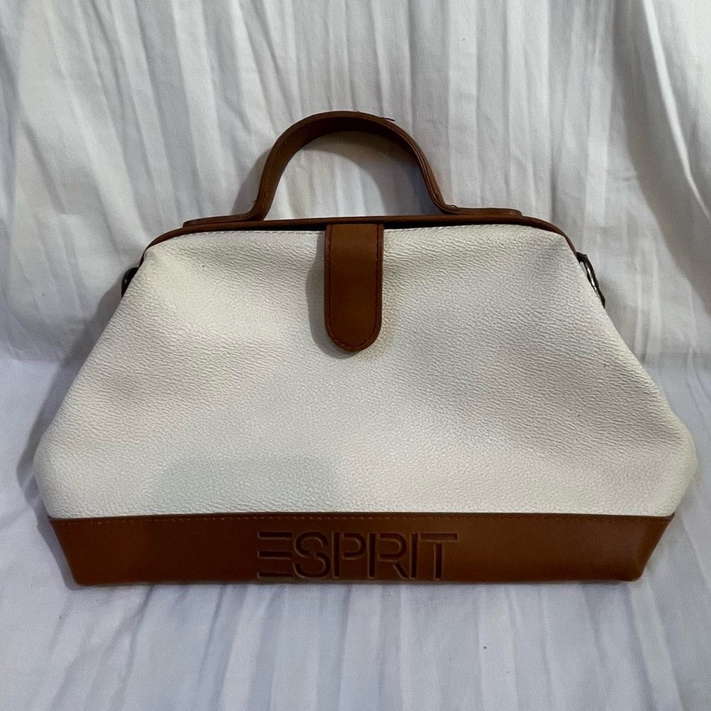 Esprit‎ Cream & Tan Faux Leather Doctor Bag with Removable Strap
